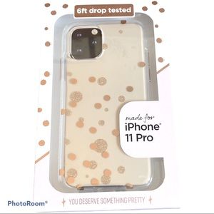 NEW! iPhone 11 Pro Protective Case Clear With Gold Polka Dots Sleek Lightweight
